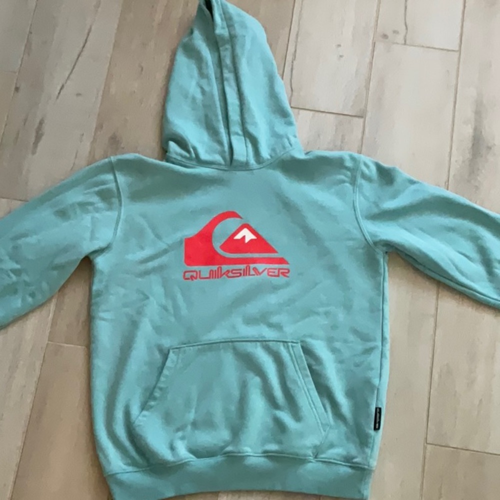 Quiksilver Seafoam greenish turquoise Hoodie with Red Logo
